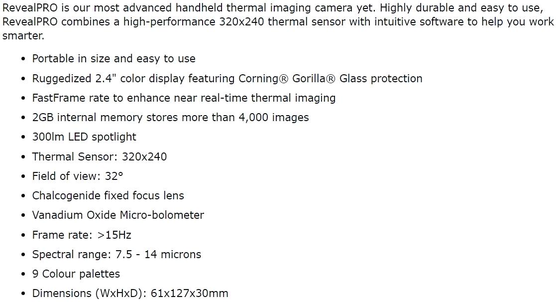 מצלמות תרמיות קומפקטיות מקצועיות SEEK THERMAL REVEAL PRO FF BLACK